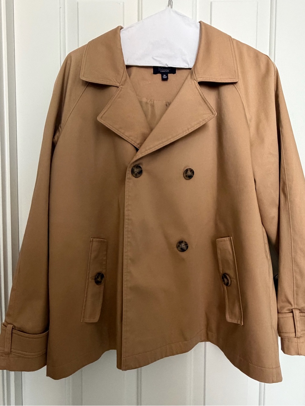 Jones New York Signature Camel Double Breasted Cropped Trench Coat Jacket XL